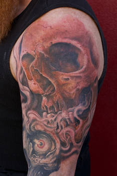 skull tattoo in progress