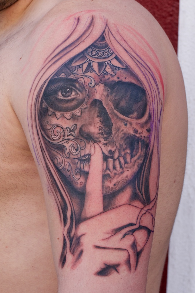 la catrina skull tattoo in progress...