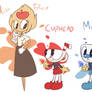 Cuphead and Mugman with Miss Felicie