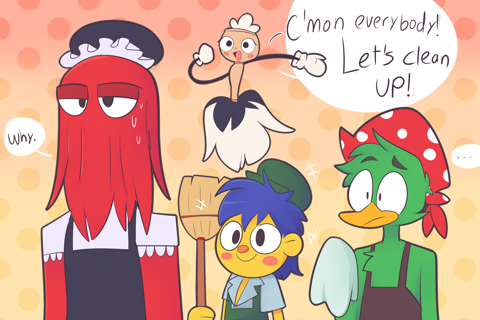 Don't Hug Me, I'm scared - Cleaning by LuckyClau on DeviantArt