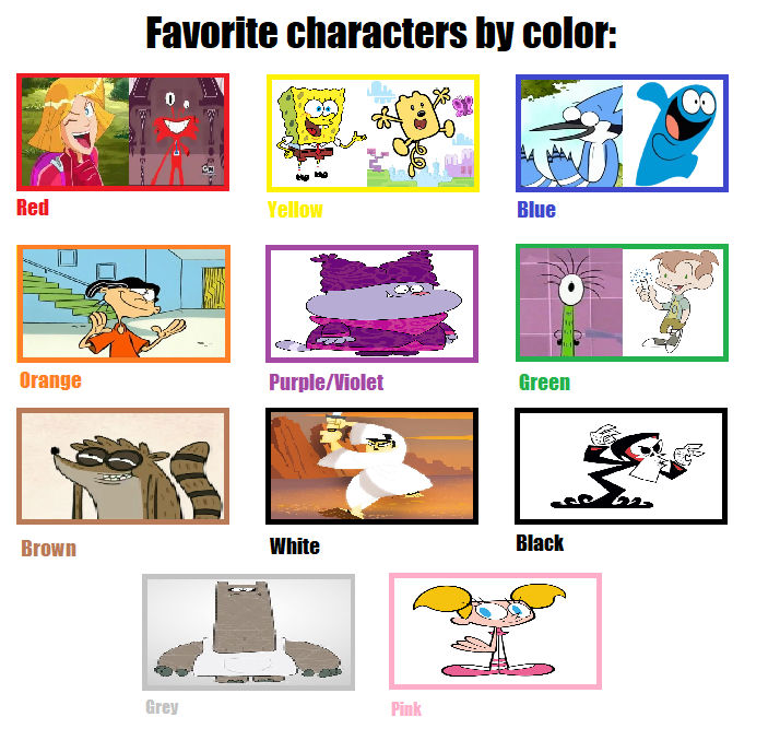 Color Charchaters My Favorite Characters By Color by pharrel3009 on DeviantArt
