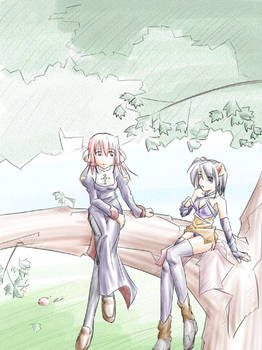 Two RO girls in a tree