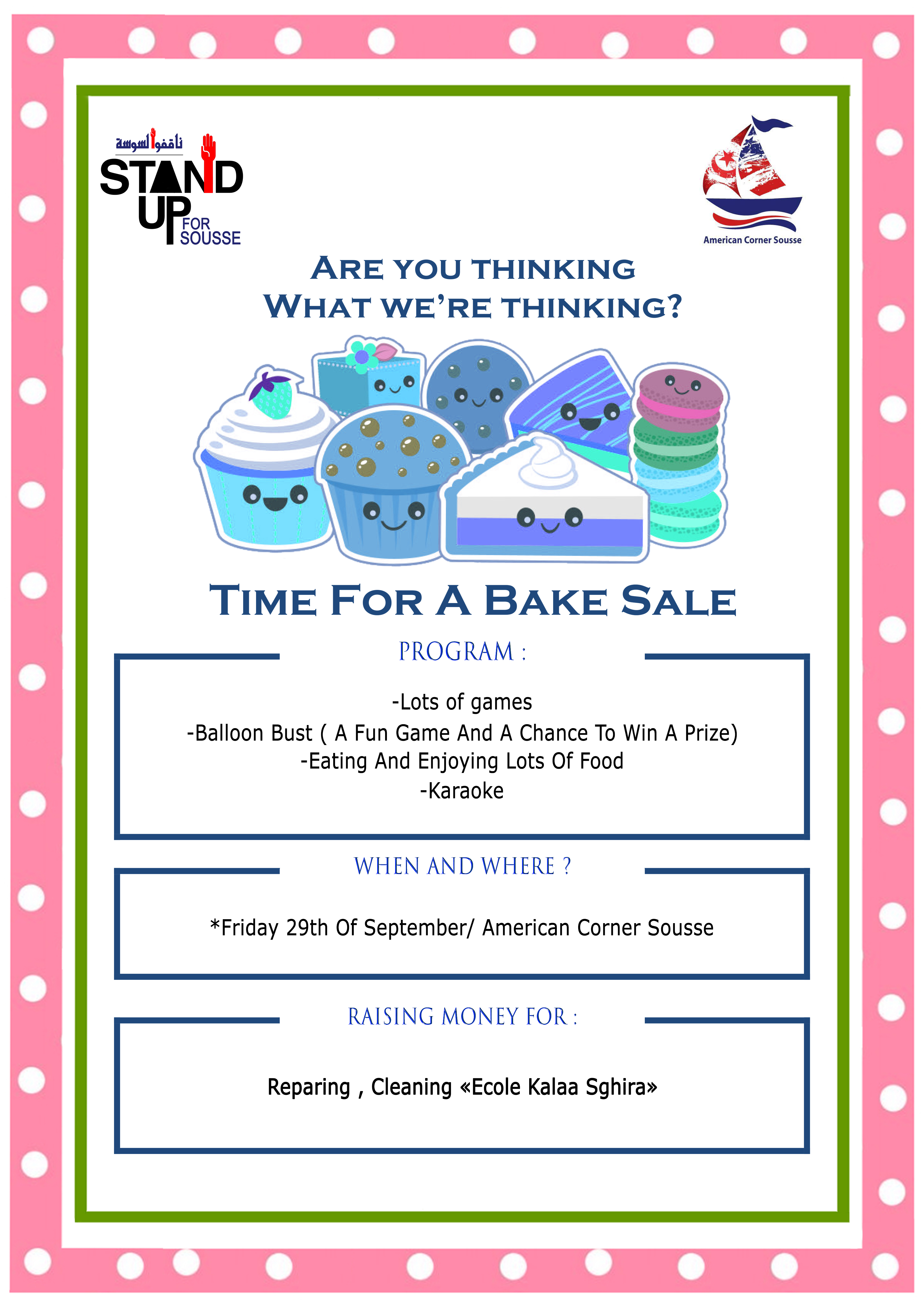 Bake Sale flyer for Stand up for Sousse