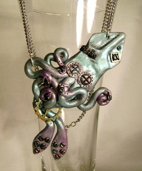 Steam Punk Polymer Squid Necklace