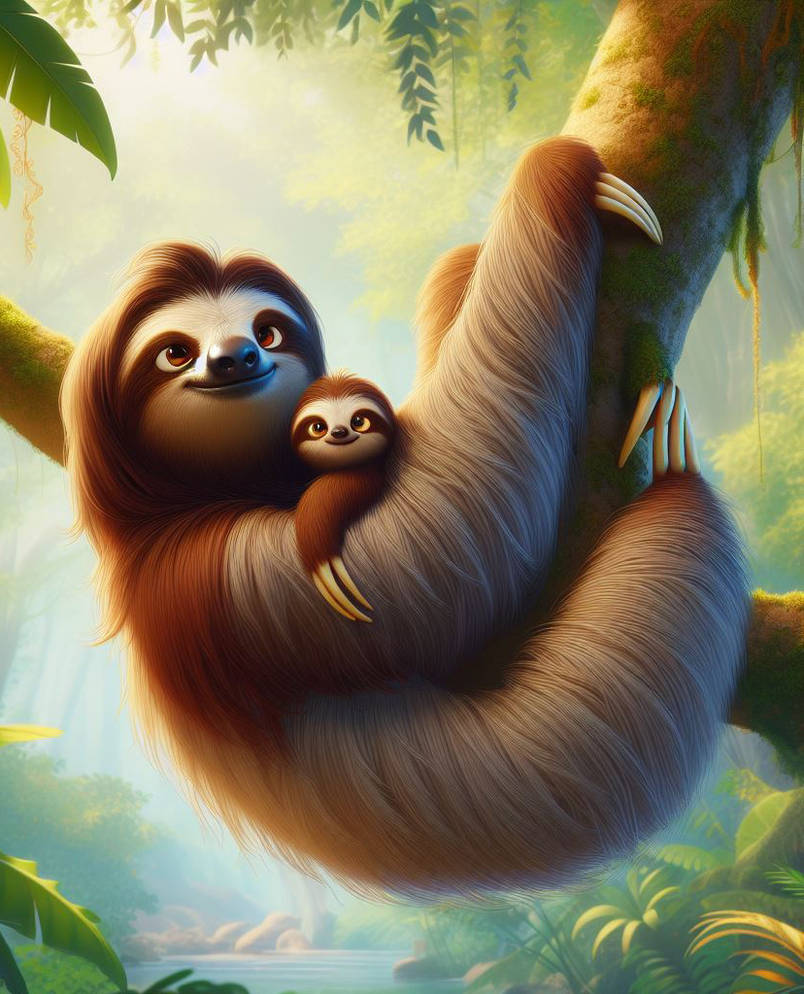Mother Sloth and Baby by Uranimated18 on DeviantArt