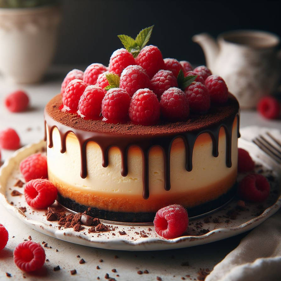 Chocolate Raspberry Animation Cheesecake with Raspberries and Chocolate Sauce by Uranimated18 on ...