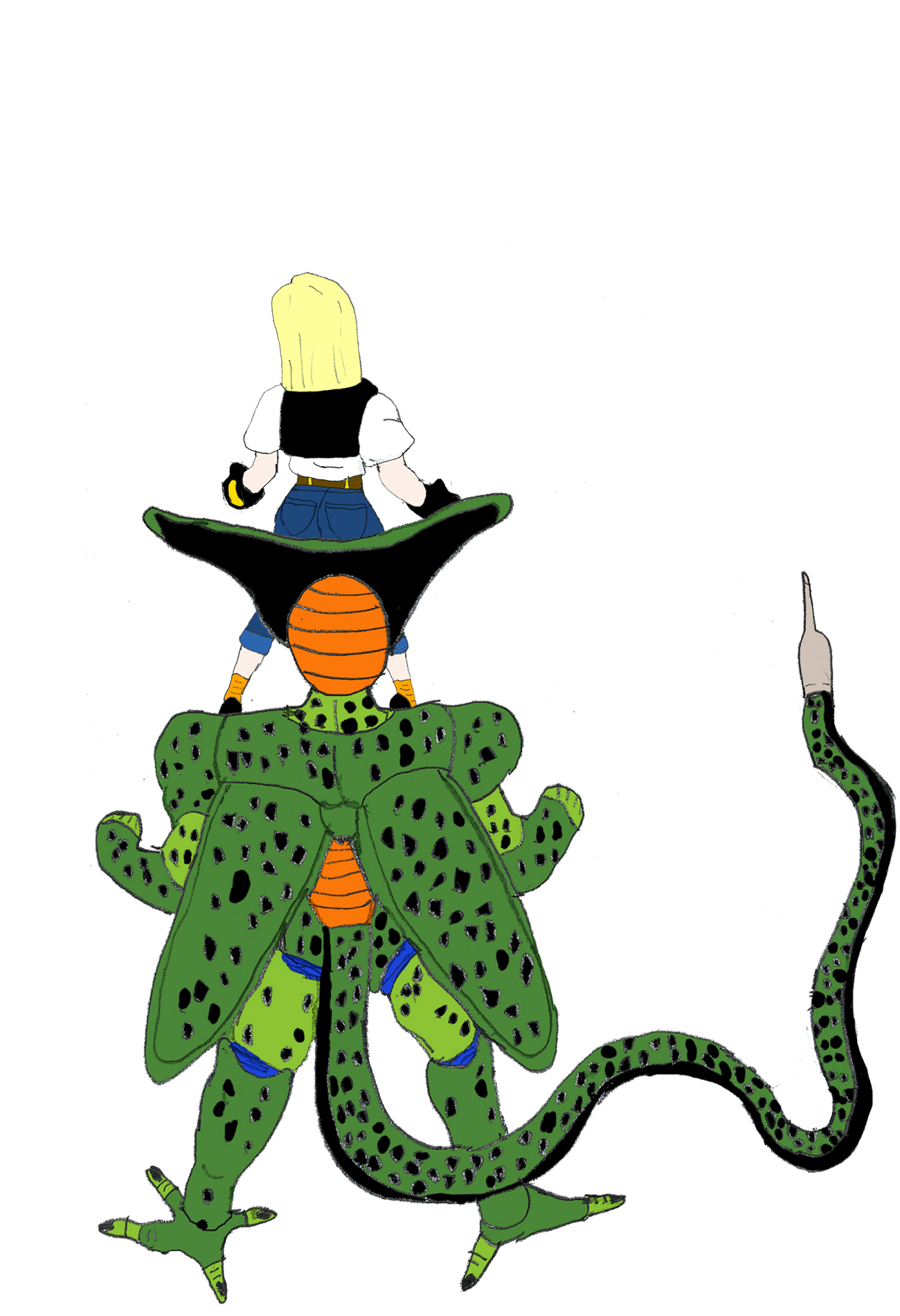 Imperfect Cell absorbs Android 18 Sketch 2 by Bartz45 on DeviantArt