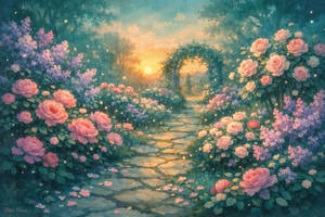 Flower Garden at Sunset