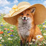 Fox in a Flower Field with an OversizedSummer Hat