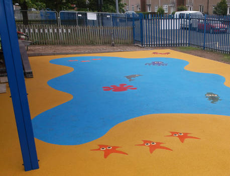 Play area flooring and marking installation