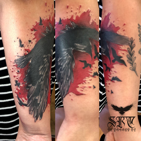 Trash Polka Raven Tattoo by Selene Ravenheart by SeleneRavenheart on
