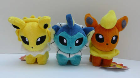 Jolteon, Vaporeon, and Flareon Pokedolls