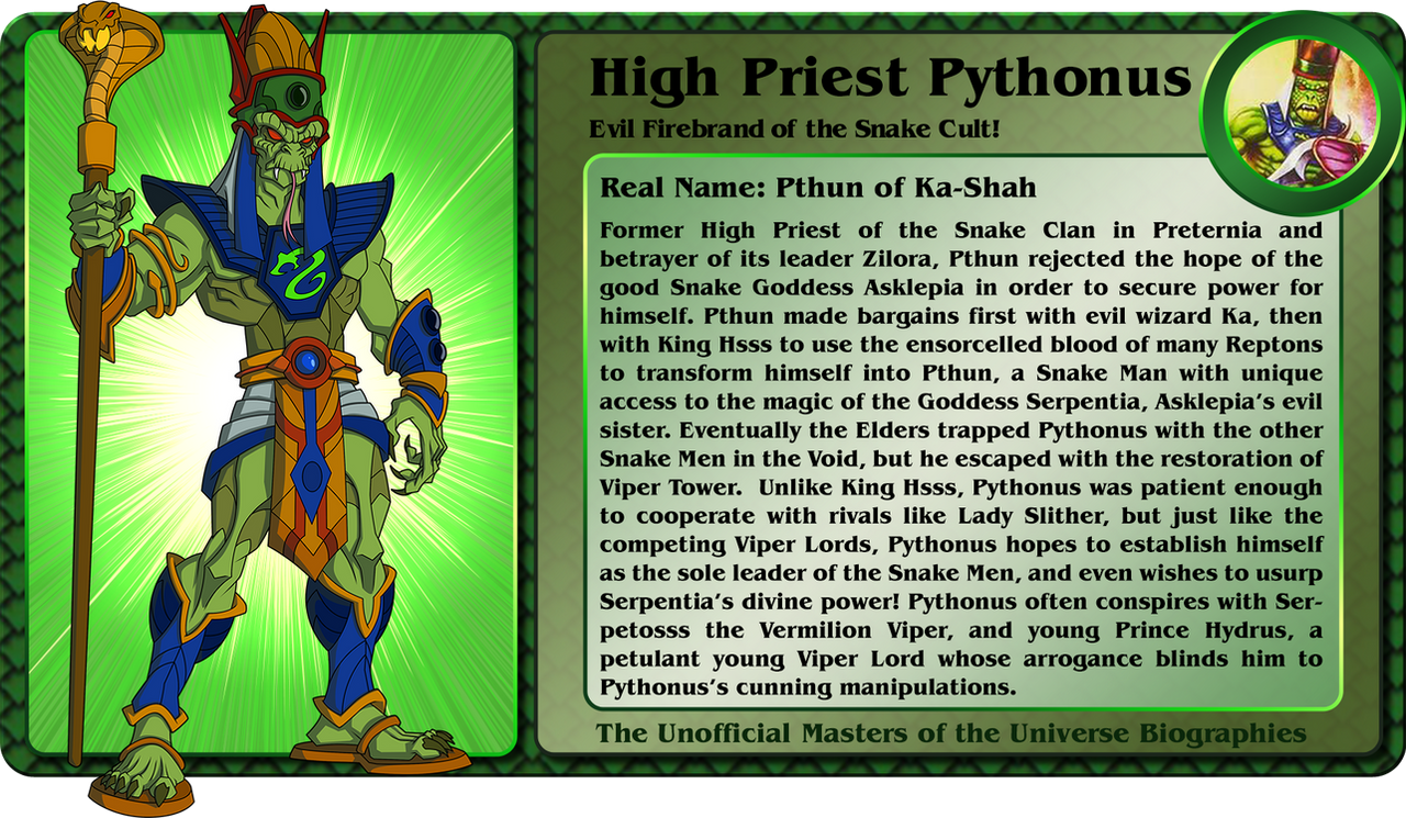Priest Pythonus Pythonus Unofficial Bio by gbagok on DeviantArt