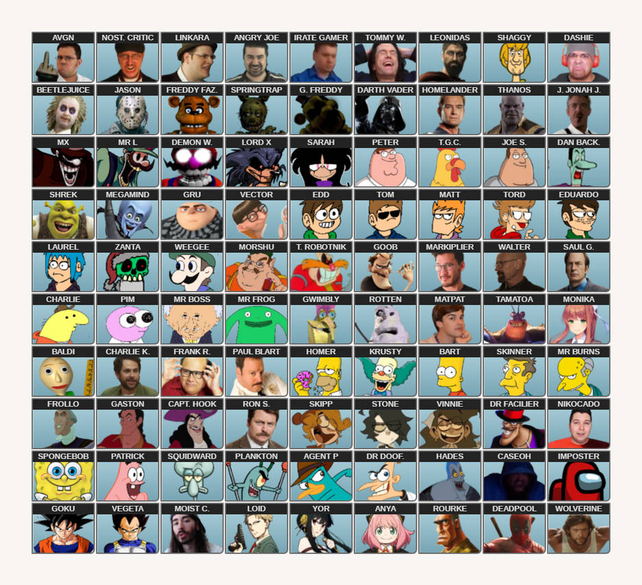 70 Characters Roster roster number 61 by RosterMaker on DeviantArt
