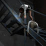 She fell forward draped over the landing railing