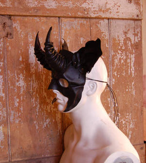 Leather Baphomet satyr mask in satin  black