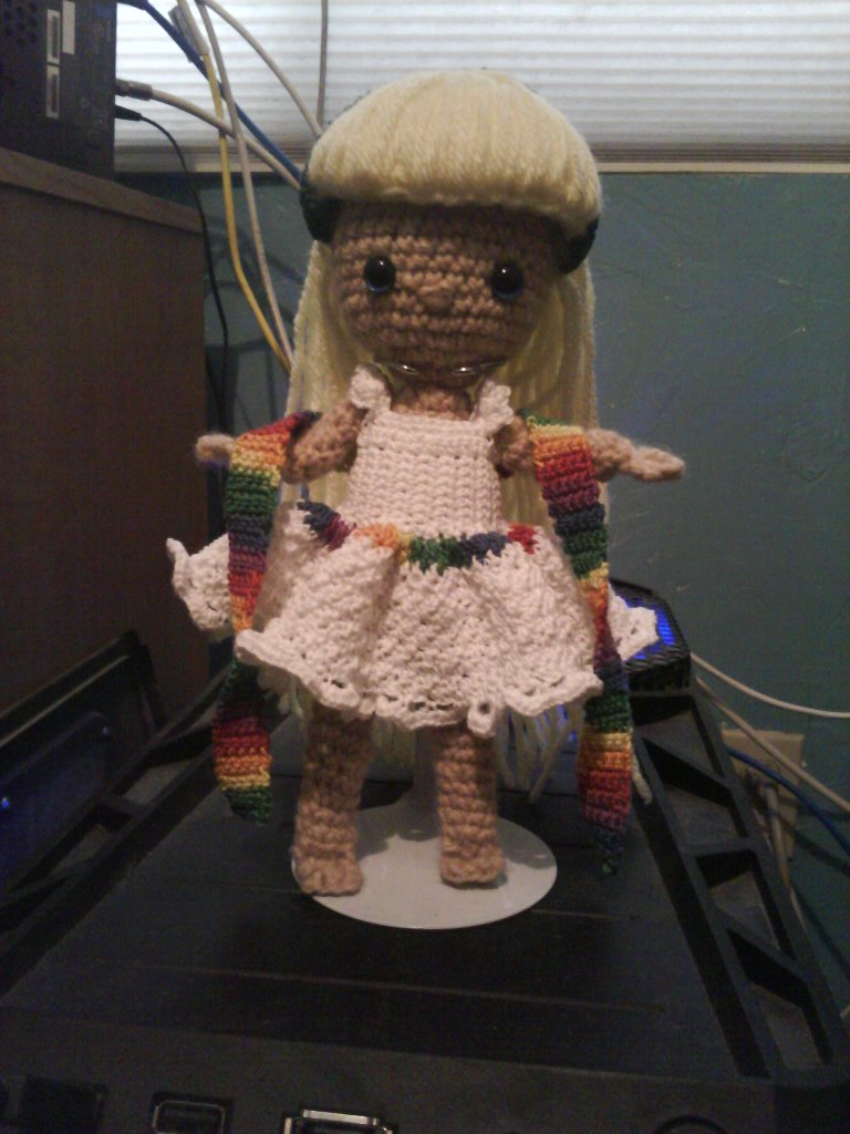 Nora, OOAK Crochet Doll, White Rainbow Dress