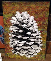 Spray Paint stencil art on canvas - Pine Cone