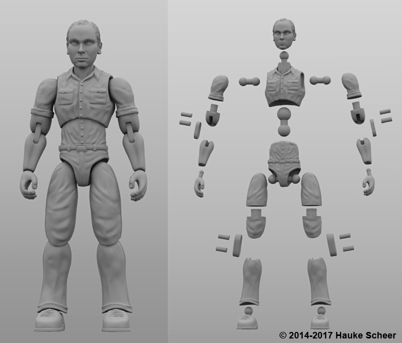 3 3/4 inch 3D printable action figure joint setup by hauke3000 on