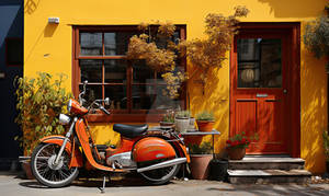 Motorbike in front of Shop
