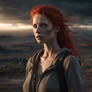 Apocalyptic Redhead Woman In Dark Landscape