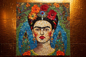 a mosaic of Frida Kahlo in the style of Mexican fo