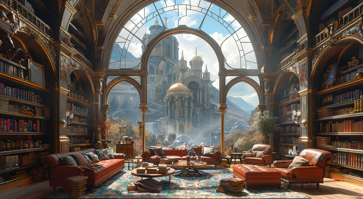 A fantasy living room in an old castle, steampunk by webartgallery on ...