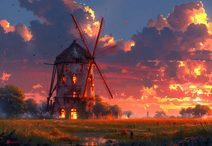 Amazing Photo of Sunset Serenade: Spanish Windmill