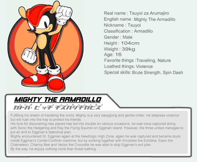 Sonic Vibes — Name: Mighty the Armadillo Age: 14 Description