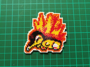 [SOLD] Cyndaquil Gold Sprite Cross Stitch Patch