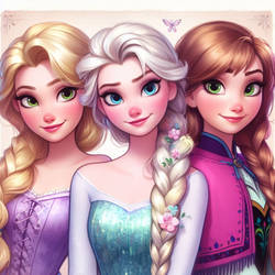  Rapunzel, Elsa and Anna