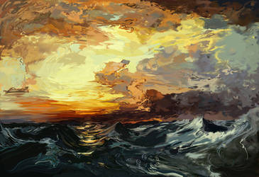 Thomas Moran Master Study: pacific ocean sunset by AaronGarcia