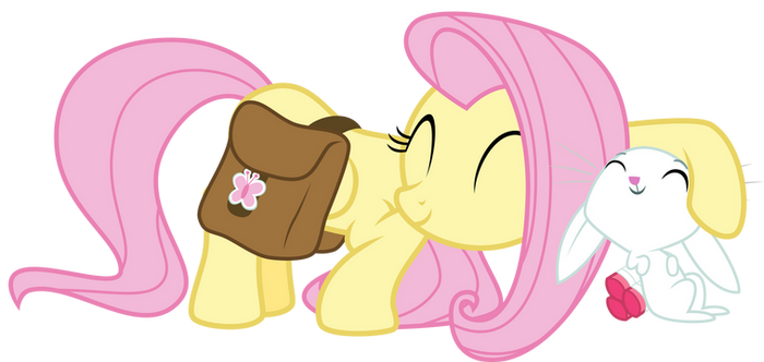 Fluttershy and Angel snuggle