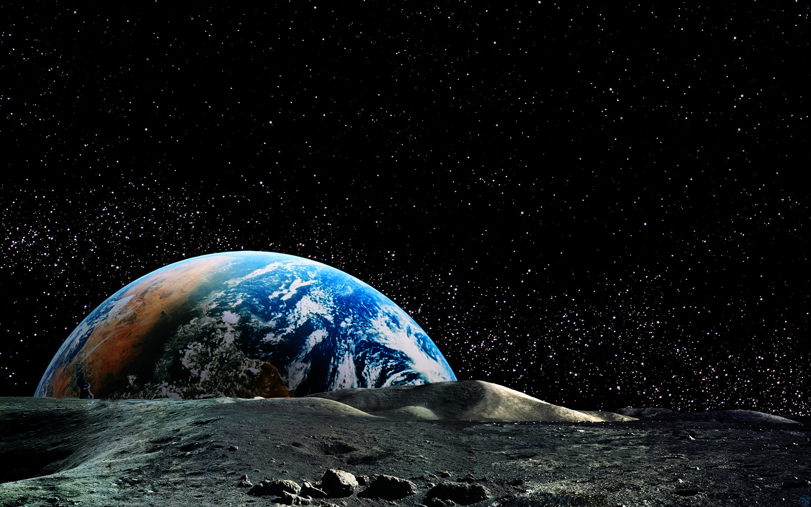 Planet Earth rising above the Lunar horizon...