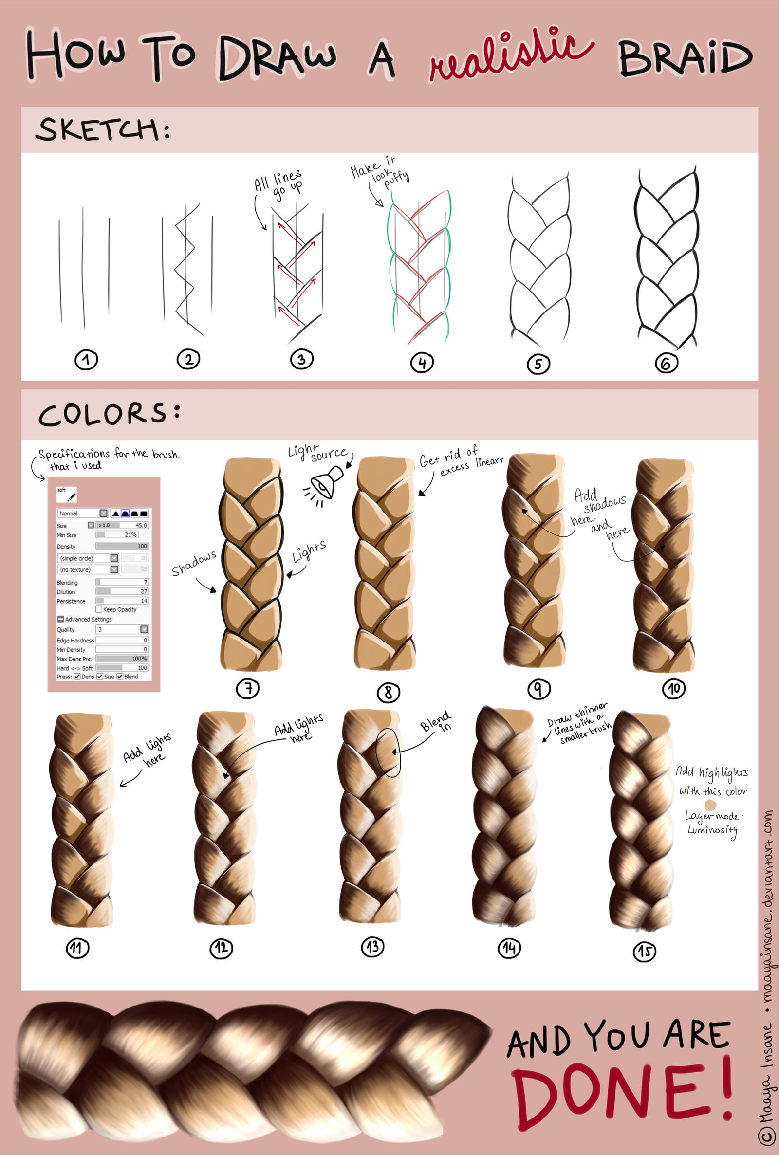 How to draw a realistic braid - tutorial (SAI)