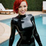 Hitting the water in a latex catsuit!