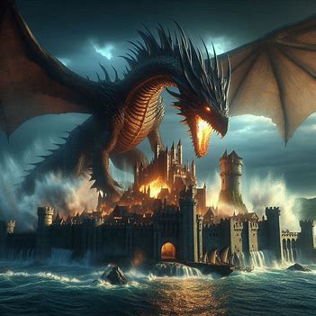 Dragon Attacking a Castle