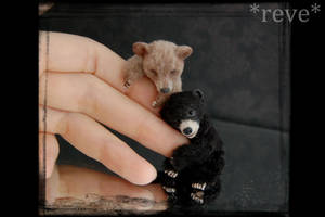 Miniature Bear cubs * Handmade Sculpture *