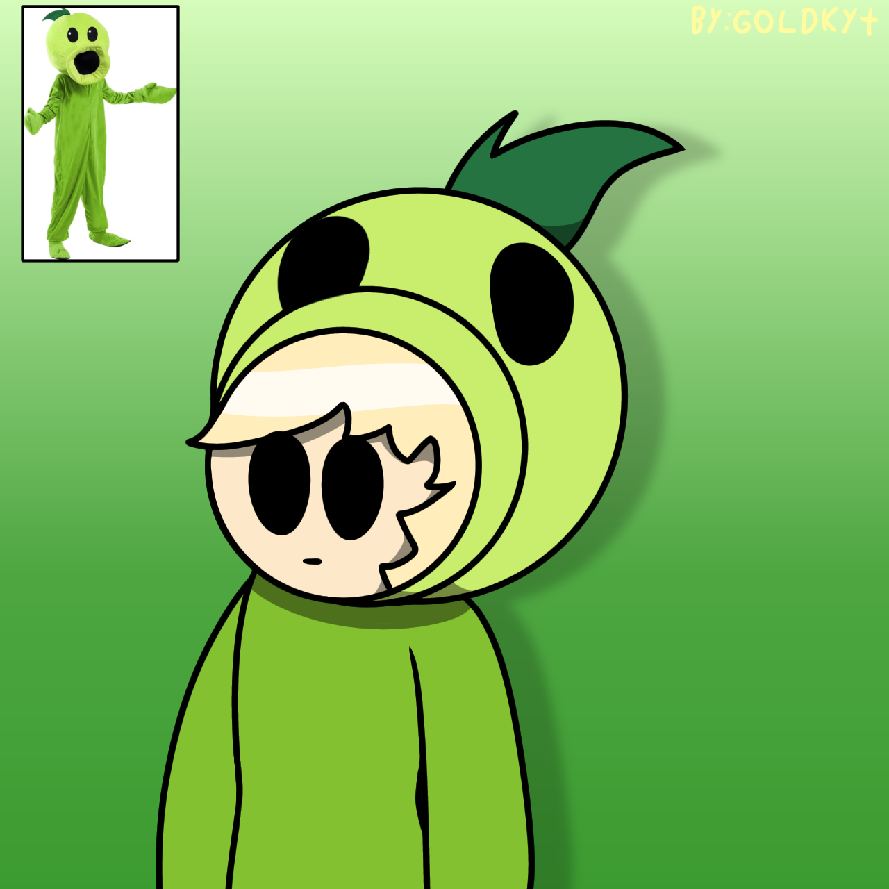 Golden in a peashooter costume