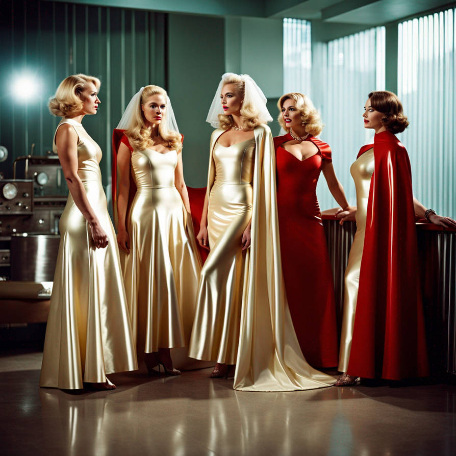 Interior a group of early 1960s blonde women in sk