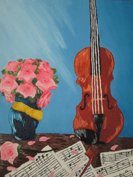 Violin With Pink Roses