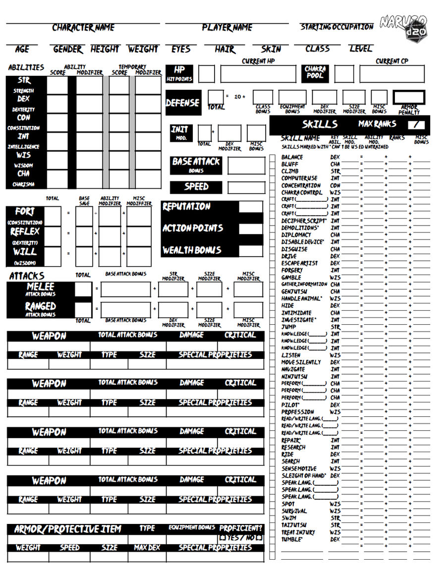 Naruto D20 Character Sheet 1 by ubugub on DeviantArt