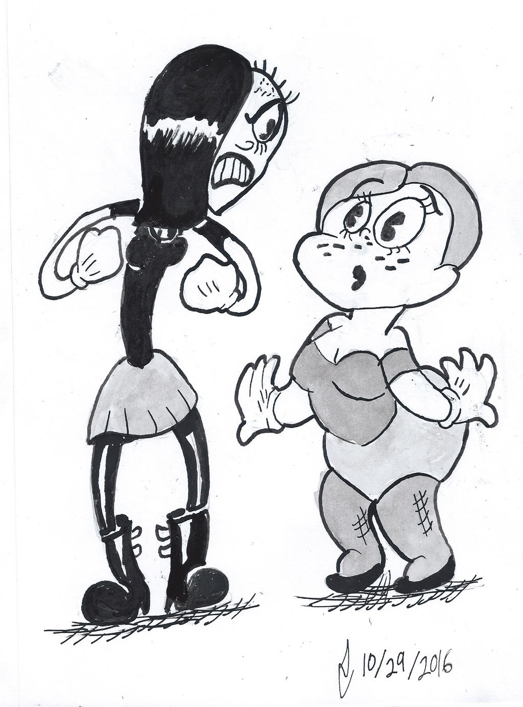 Inktober No. 29 Fleischer-esque Patty and Annie