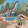 Allosaurus and Camarasaurus at the pond