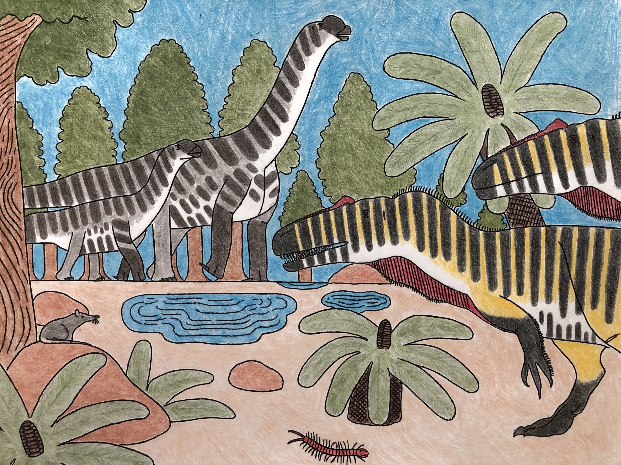 Allosaurus and Camarasaurus at the pond by MakairodonX on DeviantArt