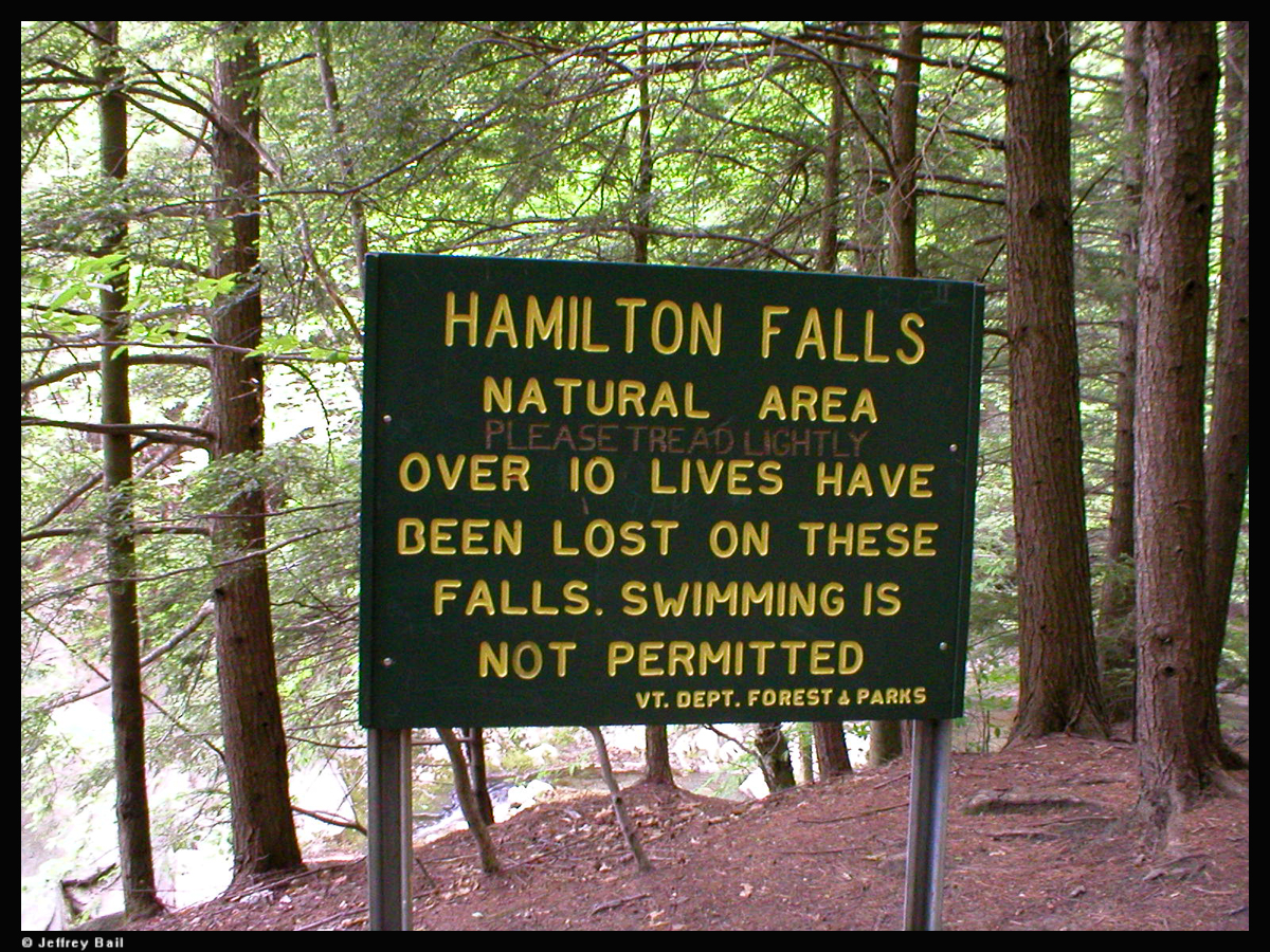 Hamilton Falls Warning Sign