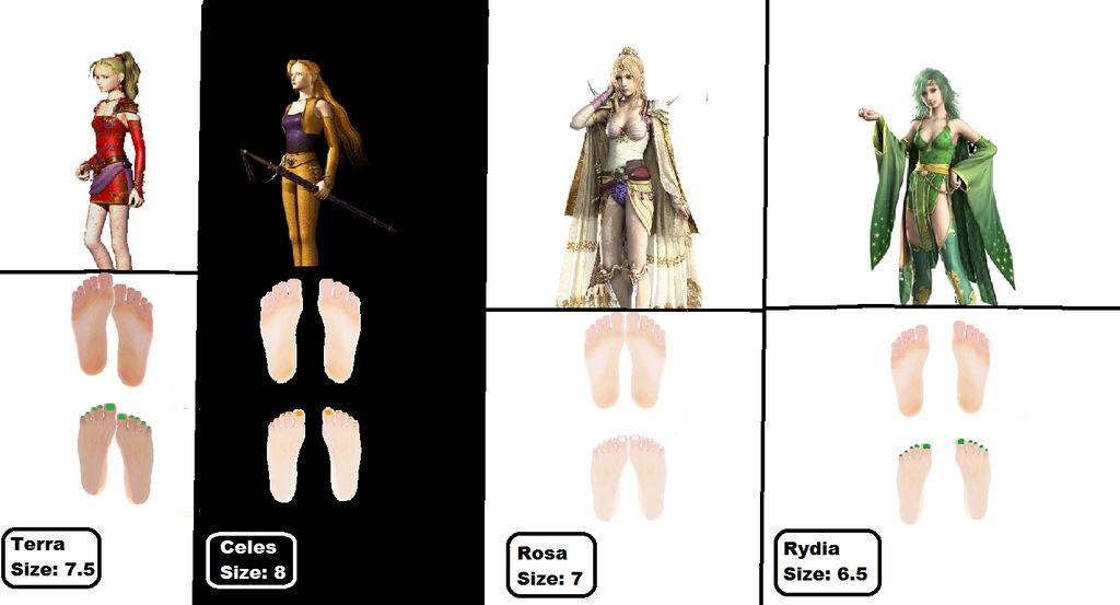 Foot Size Chart: Final Fantasy Ladies of 4 and 6