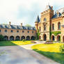 A Beautiful Castle Courtyard Leading Into A Green