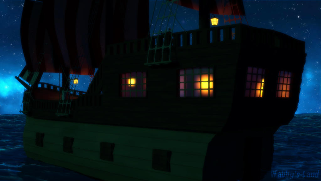 Toon pirate ship - Night scene01