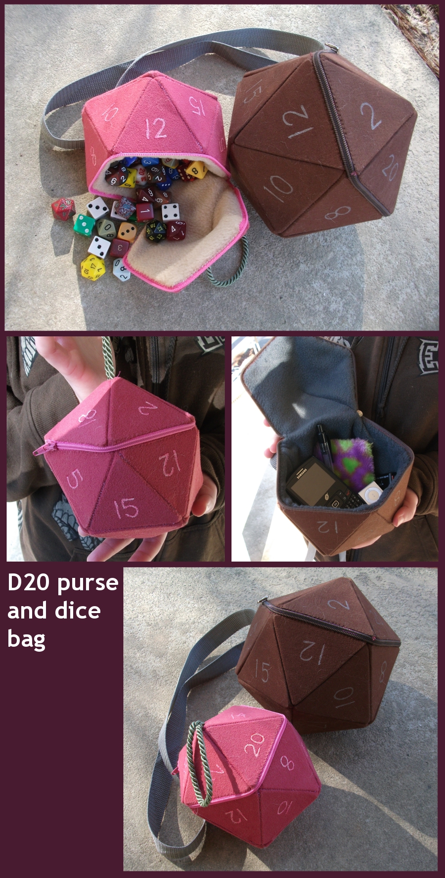 D20 purse and dice bag prototypes